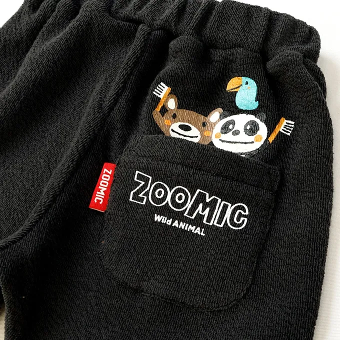 日本 ZOOLAND - 緹花針織立體圖案可愛短褲-幫鱷魚刷牙-黑