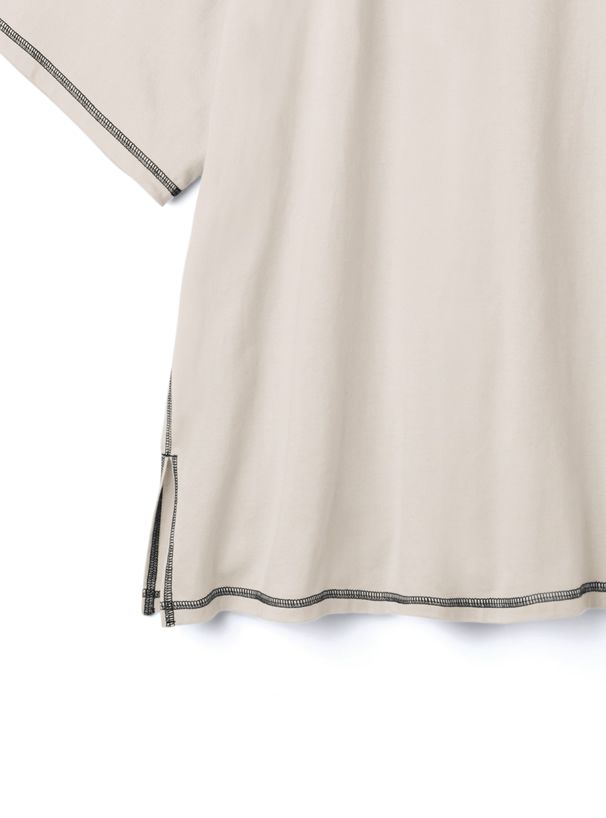 日本 GRL - 純棉柔軟考克邊長版短袖上衣-白