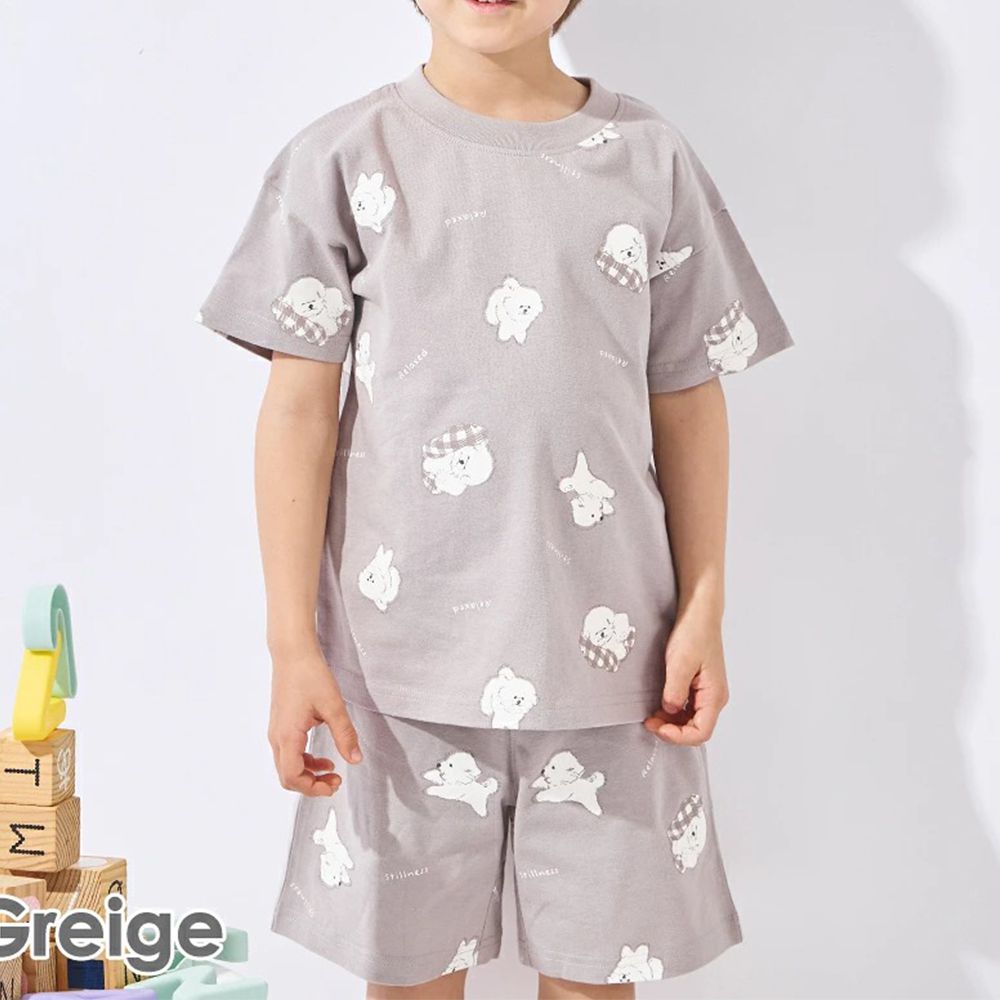 純棉甜美風短袖家居服套裝-毛絨小狗-淺棕