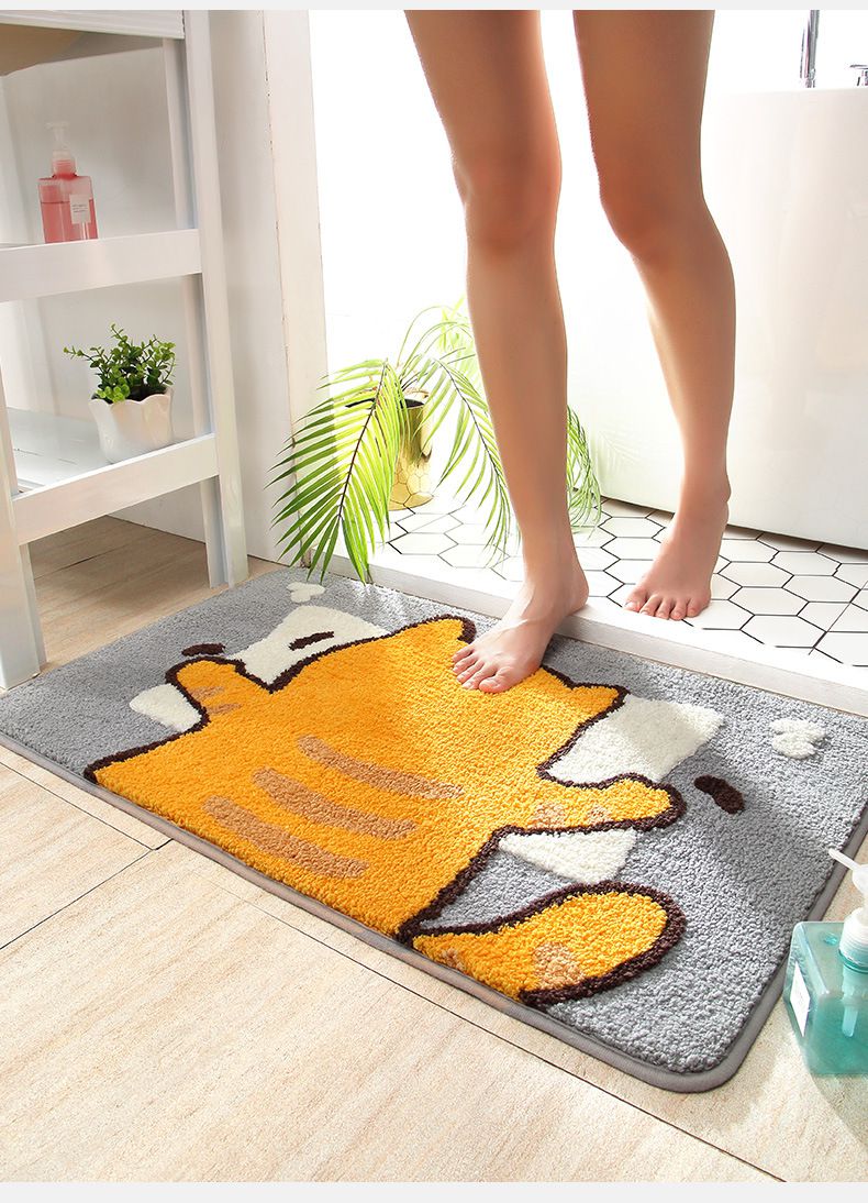 快速吸水植絨浴室腳踏墊-背面橘貓