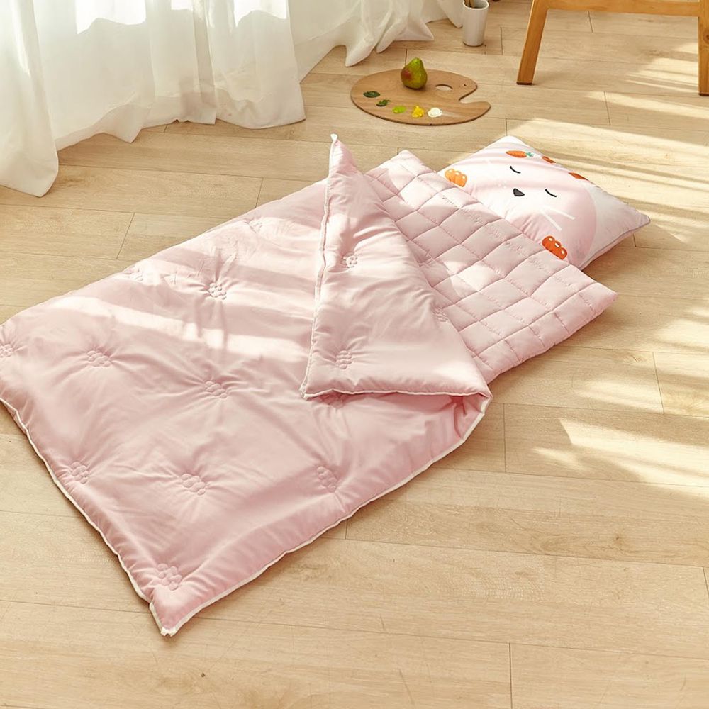 韓國 Hello HiZoo - 手工製莫代爾防蟎抗菌便攜式兒童睡袋(枕頭+睡墊+被子)-粉紅兔 (70x140cm)