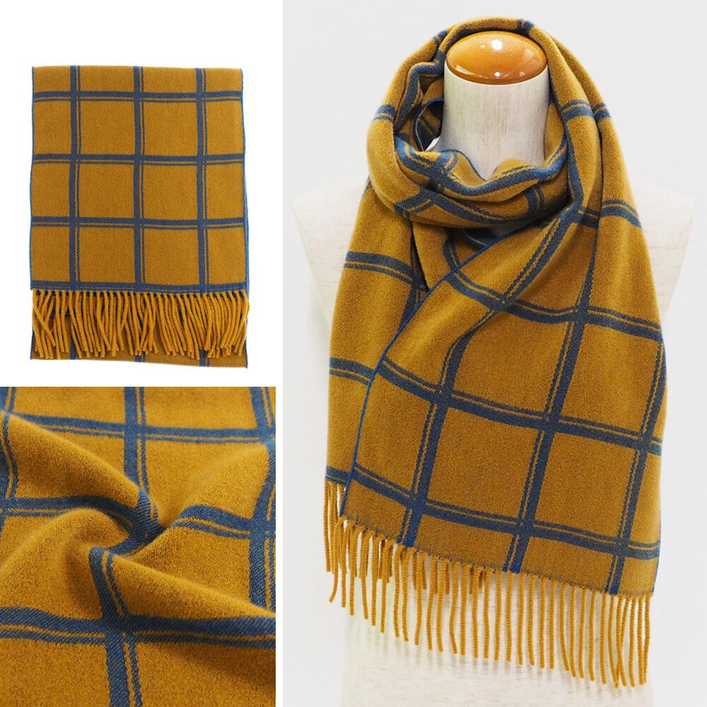 日本女裝代購 - 日本製 質感圍巾-格子-芥末黃 (28x160cm)