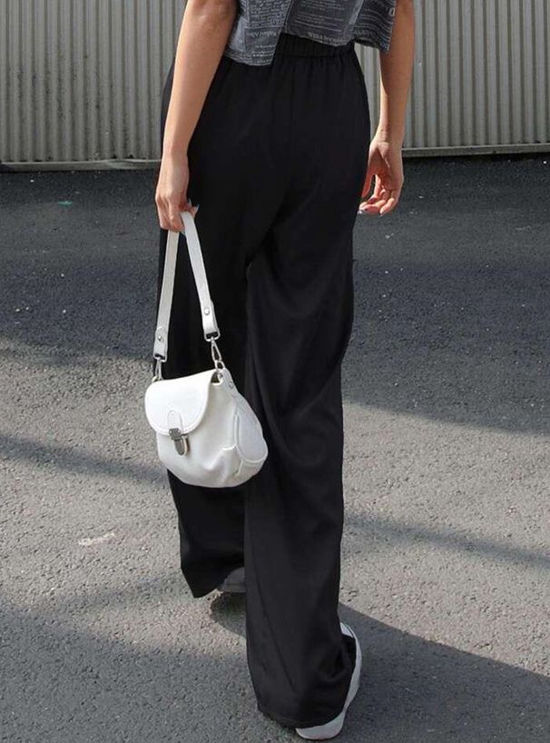 日本 GRL - 修身打褶西裝寬褲-簡約黑