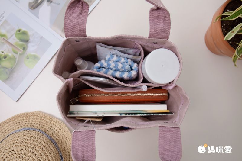 日本 LIZDAYS - [樂天No.1] 大容量分隔帆布托特包-撞色-米杏x粉 (30x19x12.3cm)