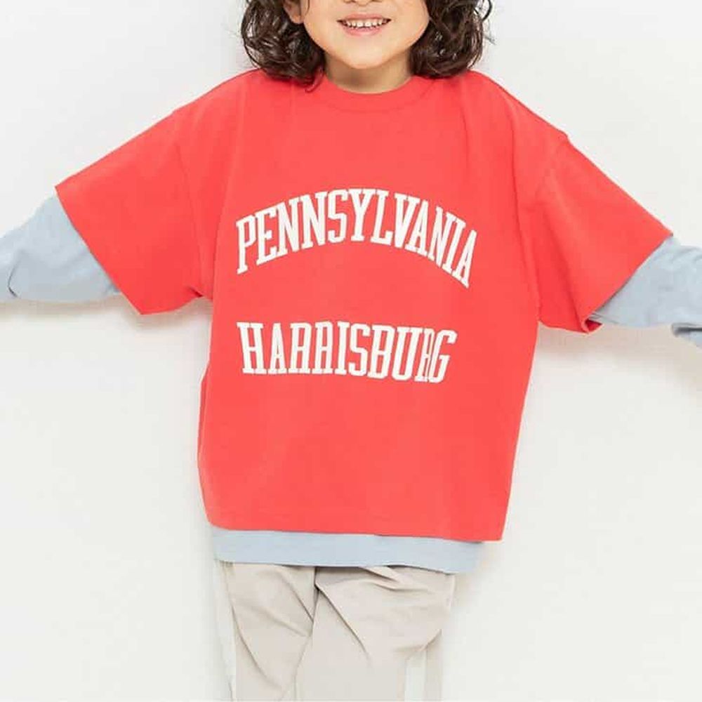 休閒標語百搭真二件式T恤組-紅x灰