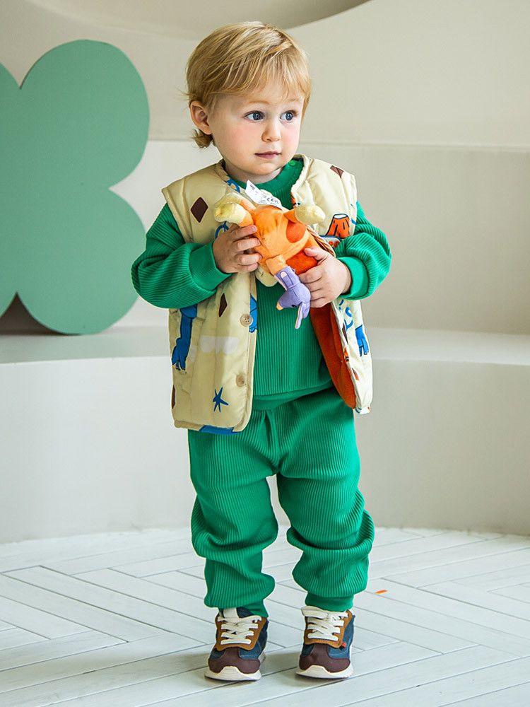 韓國Pimpollo - 手繪風自信恐龍保暖背心-灰