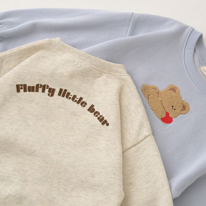 日本 Lycee mine - 可愛相良刺繡裏起毛長袖上衣-愛心小熊-淺藍