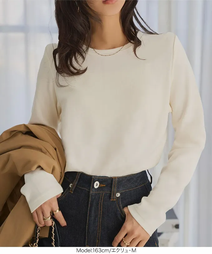 日本 Kobe Lettuce - 吸濕發熱簡約保暖長袖上衣-黑