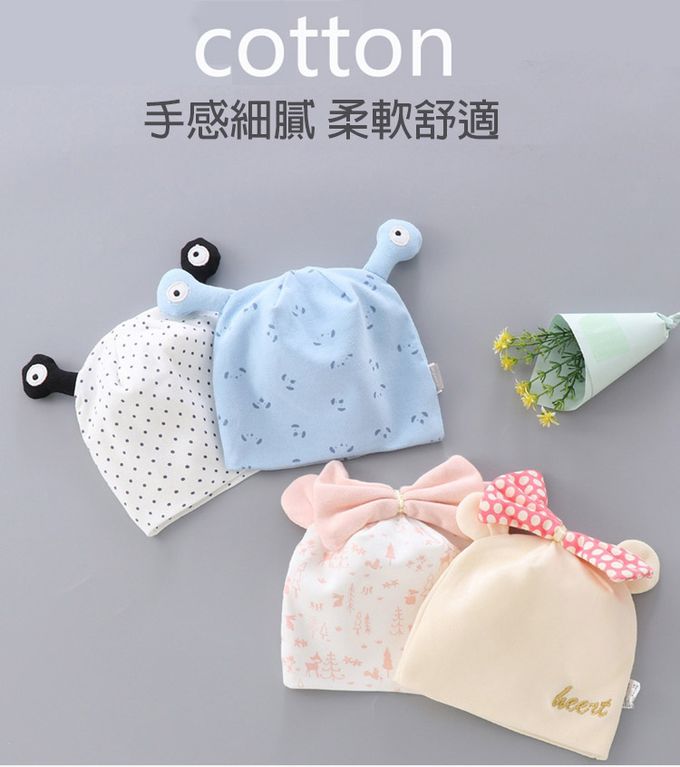 JoyNa - 2入-新生兒胎帽 小青蛙眼睛造型 蝴蝶結童帽-粉色森林小公主+隨機一入 (適戴頭圍約36-45cm)