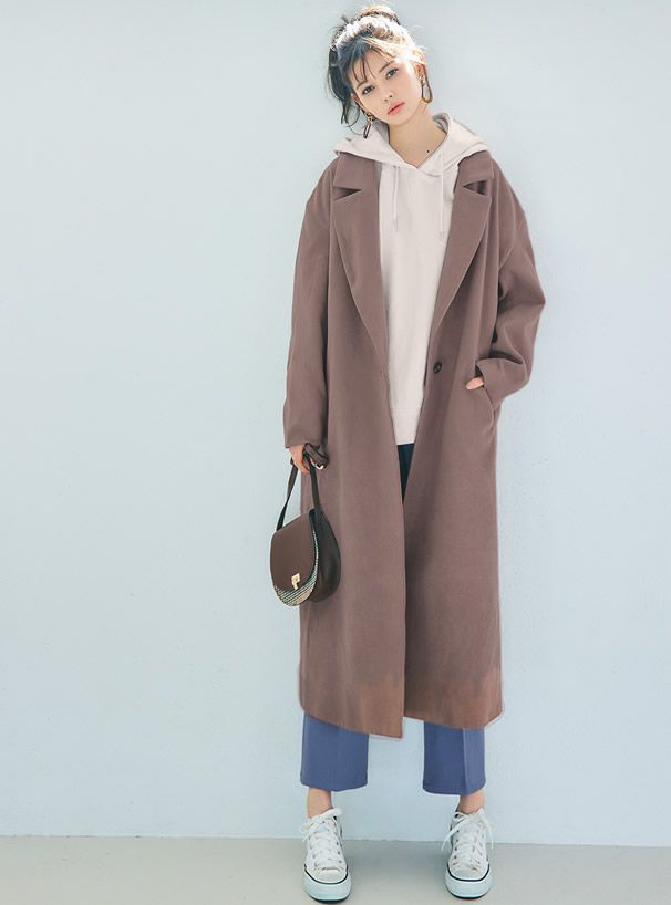 日本 GRL - 休閒舒適刷毛保暖帽T-灰米 (F)