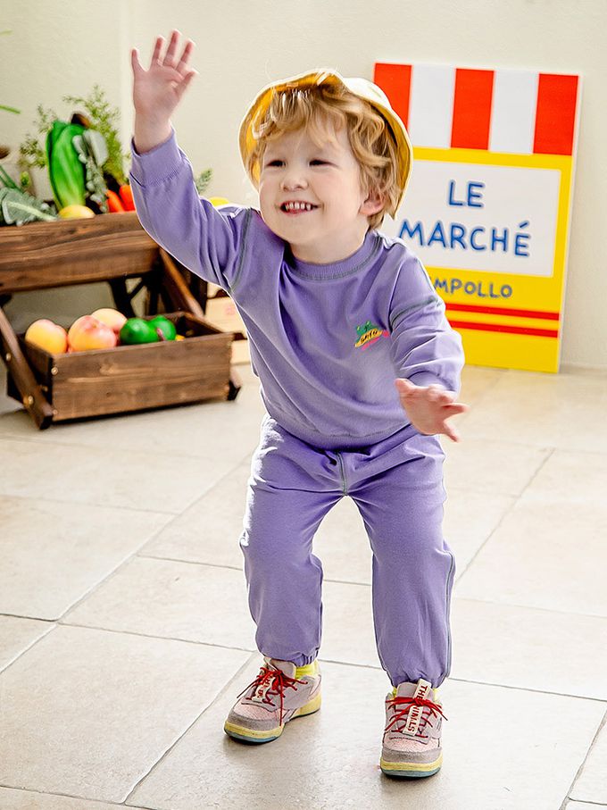 韓國 Pimpollo - 胸前鱷魚點綴圓領長袖套裝-粉橘