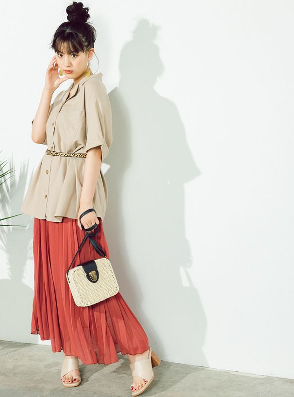 日本 GRL - 顯瘦立體壓紋百褶長裙-天使白