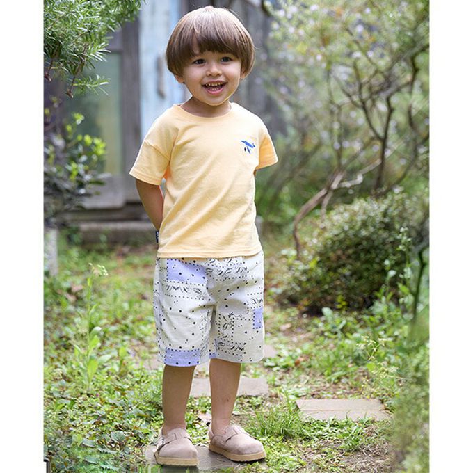 日本 petit main - [低價]接觸冷感 刺繡短袖上衣-大象-淺藍