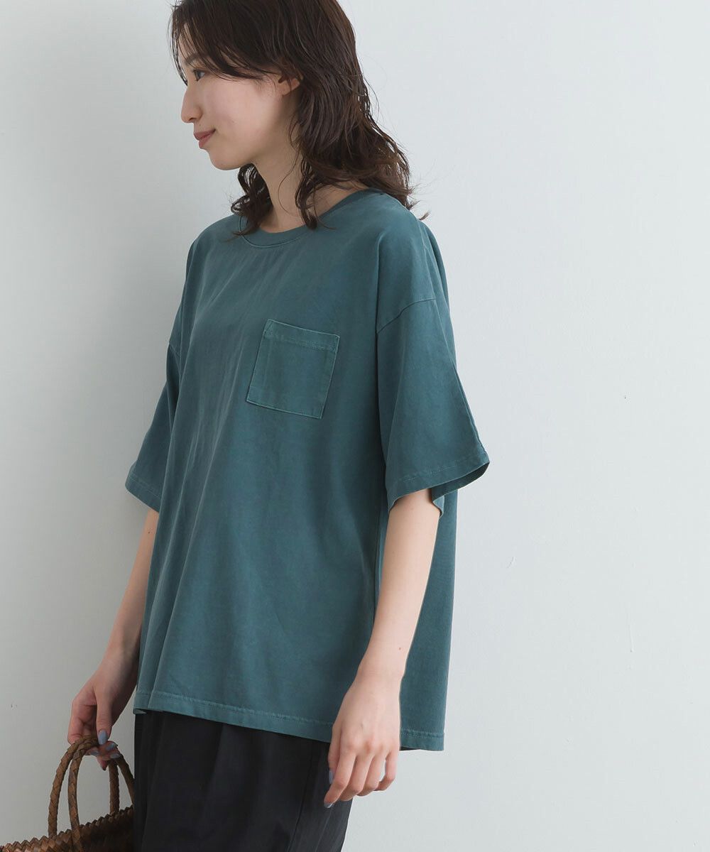 日本女裝代購 - 舒適落肩小口袋五分袖上衣-奶茶棕