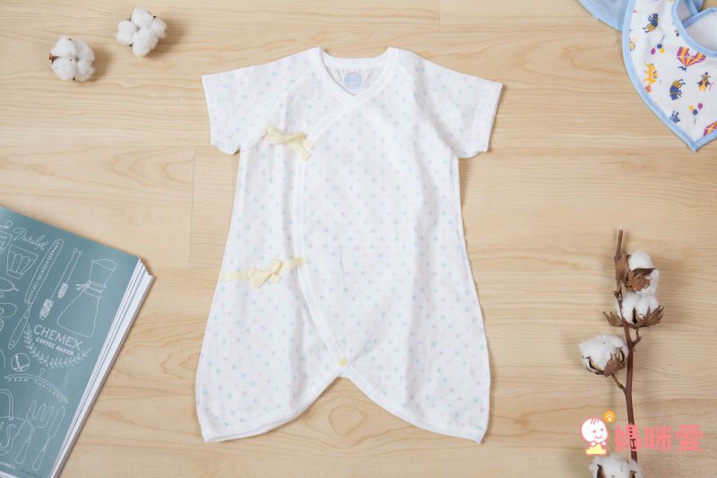 日本 Combi - mini系列-純棉紗布蝴蝶衣-白熊(粉紅格紋) (60-70)