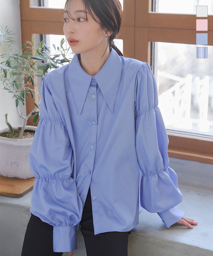 日本 Kobe Lettuce - 成熟造型領澎澎氣球袖襯衫-粉紅