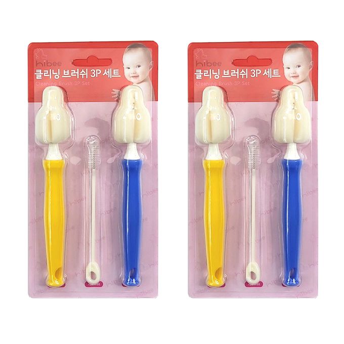 正韓 hibee - 各類杯蓋/杯子/水壺縫隙/奶嘴/奶瓶 海綿萬用刷+吸管刷3入組 (海洋藍+星星黃)-HFB007BY2 (兩套)