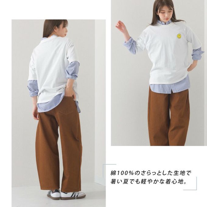 日本 OMNES - 純棉印花休閒短袖上衣-笑臉logo-深藍 (M)