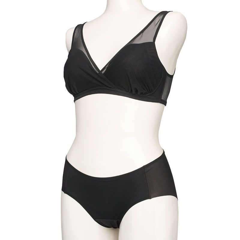 akachan honpo - 半截式內衣-具哺乳功能&內褲組-黑色