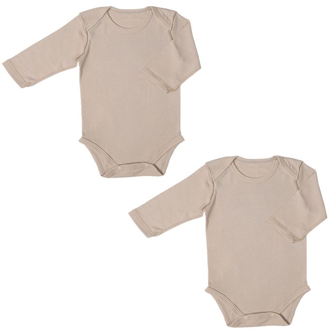 akachan honpo - 長袖有機包屁衣2件組-套頭式-咖啡色