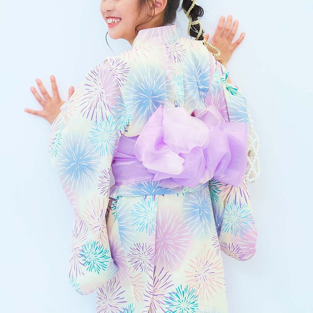 純棉 2way穿搭華麗浴衣洋裝(4件組)-夏季煙火-白淺紫