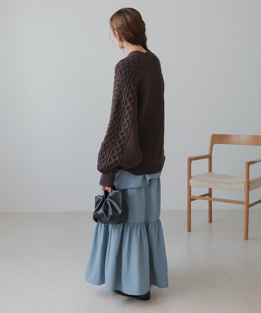 日本 Bab - 麻花編織大寬袖針織上衣-炭灰