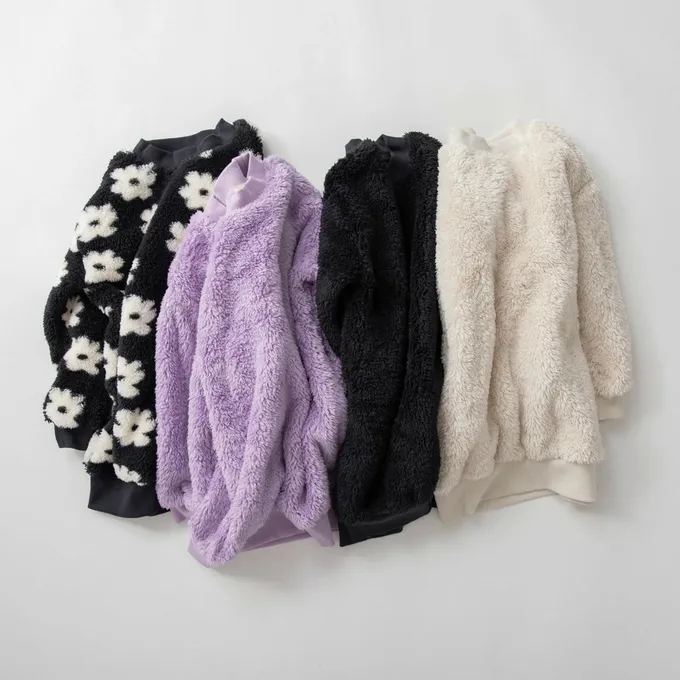 日本 BRANSHES - 泰迪熊雙面毛絨可愛長袖洋裝-象牙白