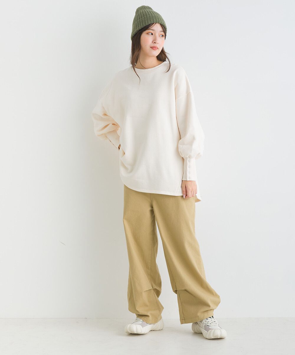 日本女裝代購 - 裏起毛典雅束口袖長袖上衣-象牙