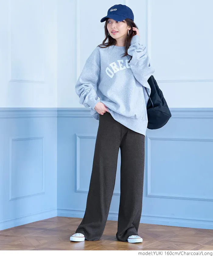 日本 COCA - 百搭美腿針織彈性垂墜寬褲-軍綠