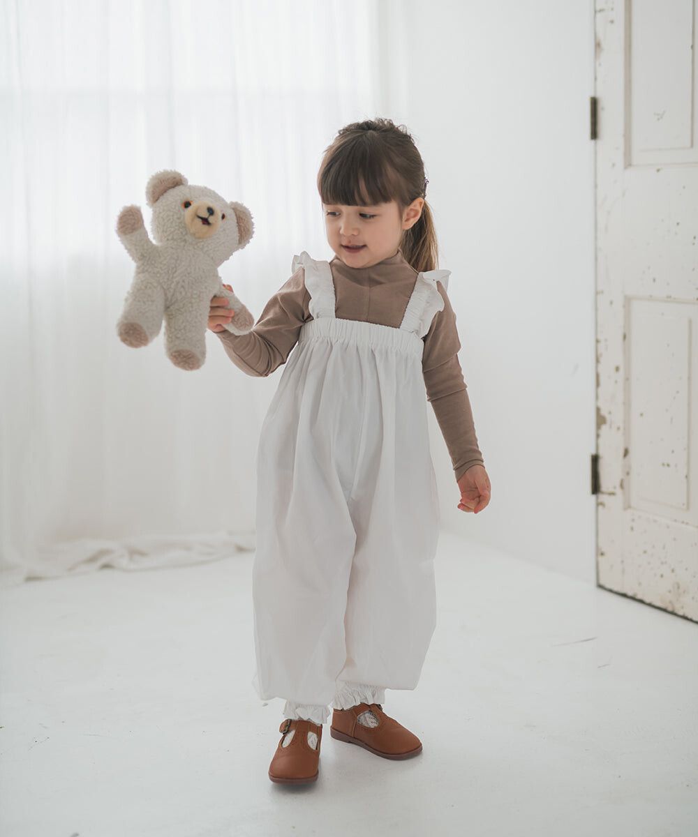 日本 riziere - 可愛荷葉澎澎燈籠吊帶褲-黑