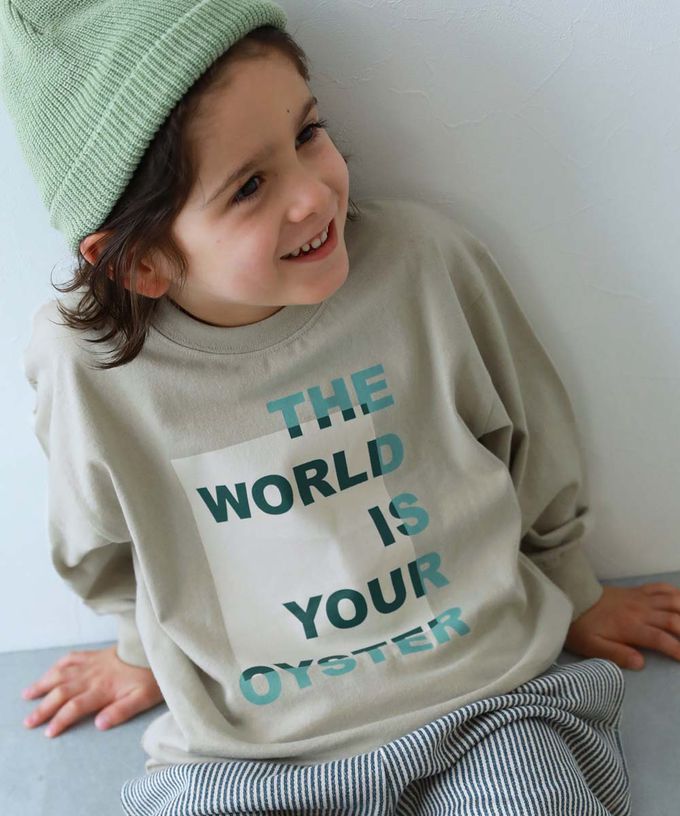 日本 devirock - 100%棉 印花寬鬆長袖T恤-義大利麵標語-白