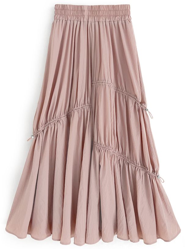 日本 GRL - 前後2WAY不規則抽繩長裙-軍綠