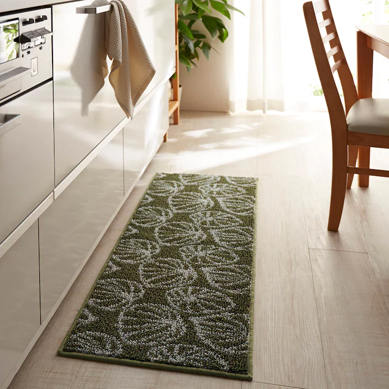 日本千趣會 - 北歐風 長條形腳踏墊(廚房/臥室)-龜背芋-灰黑