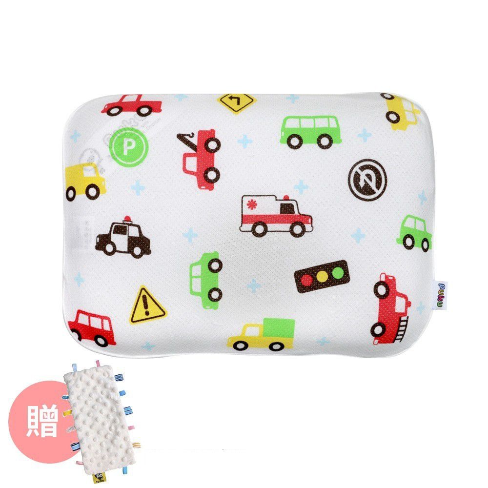 PUKU 藍色企鵝 - Air護頭型3D嬰兒枕-車車樂園-贈樂豆安撫巾*1(顏色隨機)
