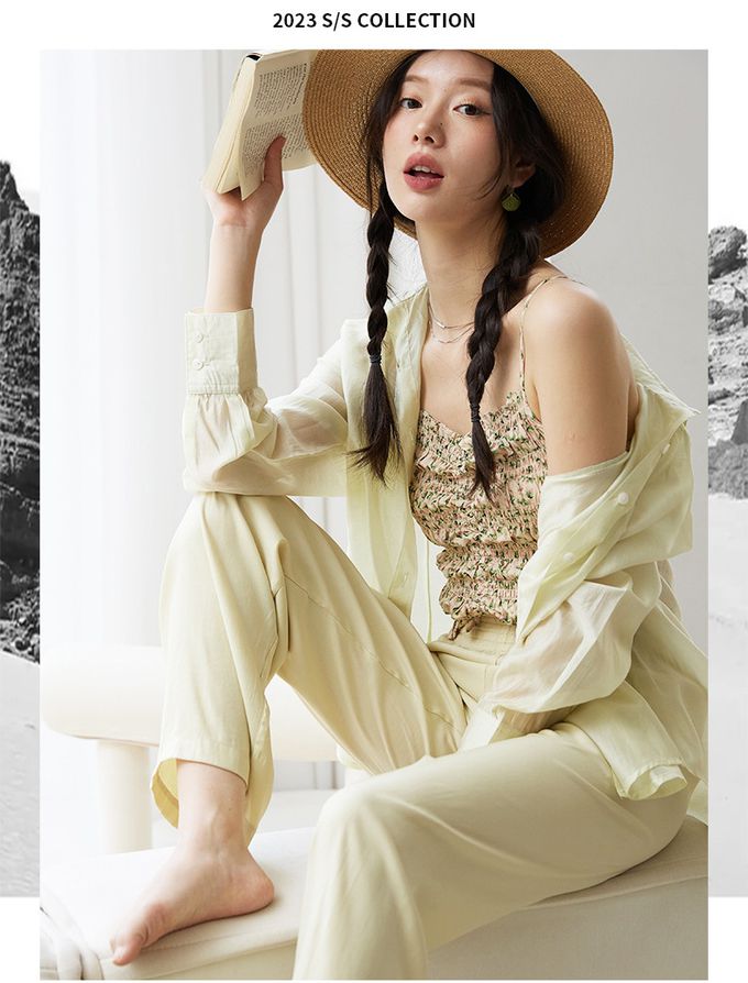 糖果色簡約薄款長袖修身上衣-香檳色