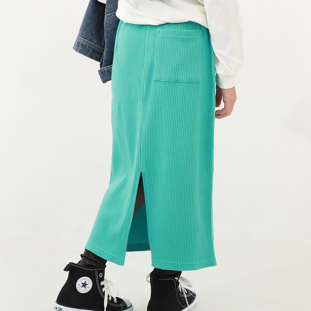 日本 devirock - 開叉羅紋鉛筆長裙-果綠