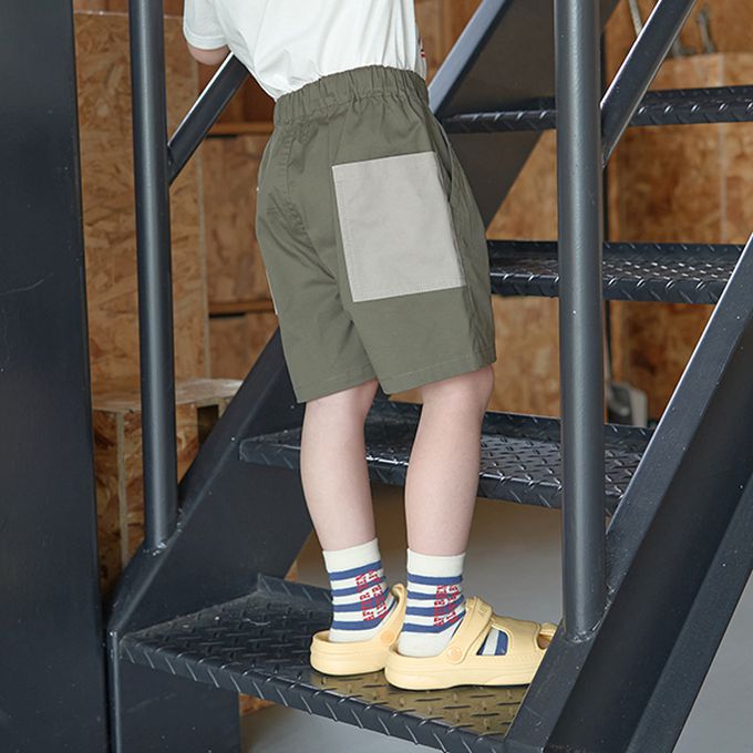 日本 b-ROOM - 撞色大口袋帥氣短褲(4分丈)-亮藍綠