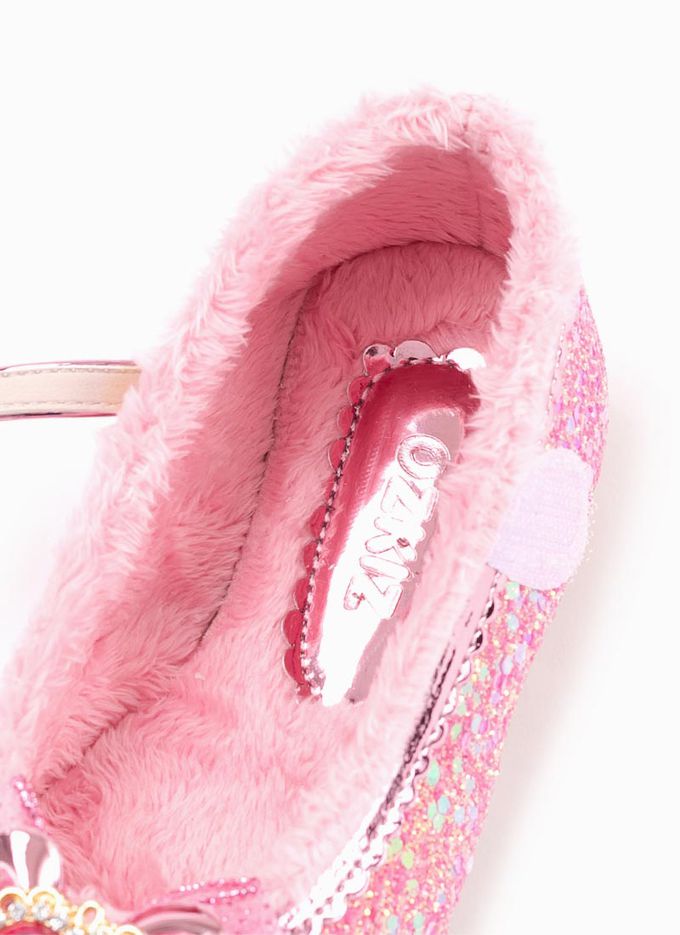 韓國 OZKIZ - (LED)愛心鑽亮片刷毛矮跟皮鞋-紫