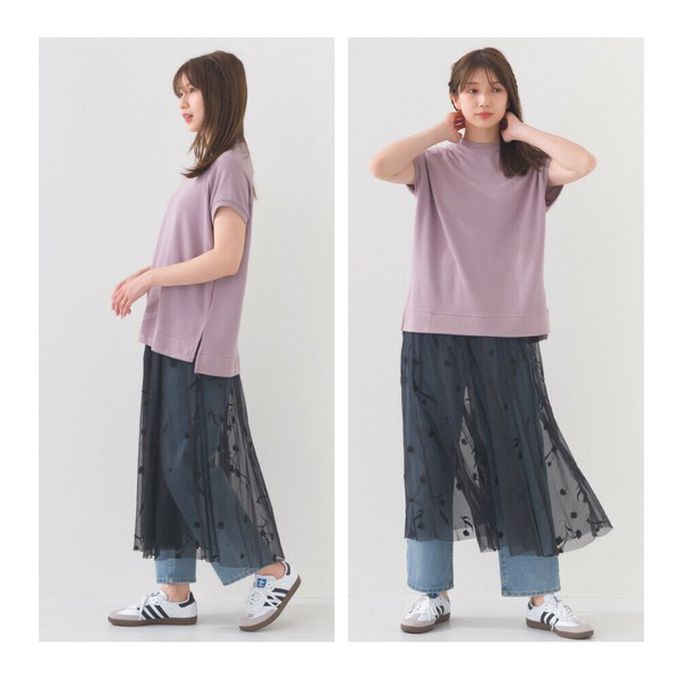 日本 OMNES - 接觸冷感 側開叉休閒短袖上衣-卡其棕