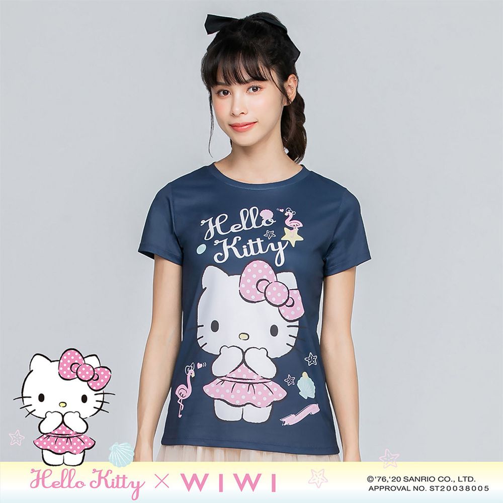 WIWI - 短版-羞澀Hello Kitty防曬排汗涼感衣-女-湛海藍