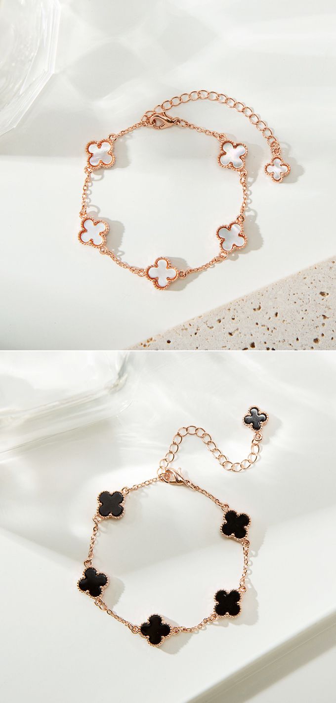 韓國 Soo&Soo - 雙面幸運草拋光手鏈-紫 (長度16cm)