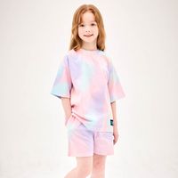 韓國 Jelispoon - 色彩暈染休閒短袖套裝-粉X紫
