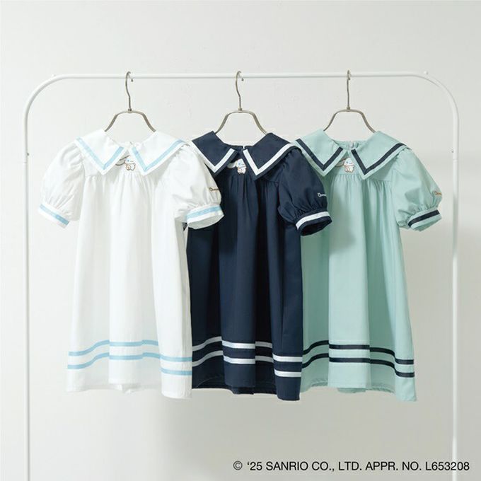 日本 Lycee mine - 俏麗水手條紋短袖洋裝-卡通人物大耳狗-米白