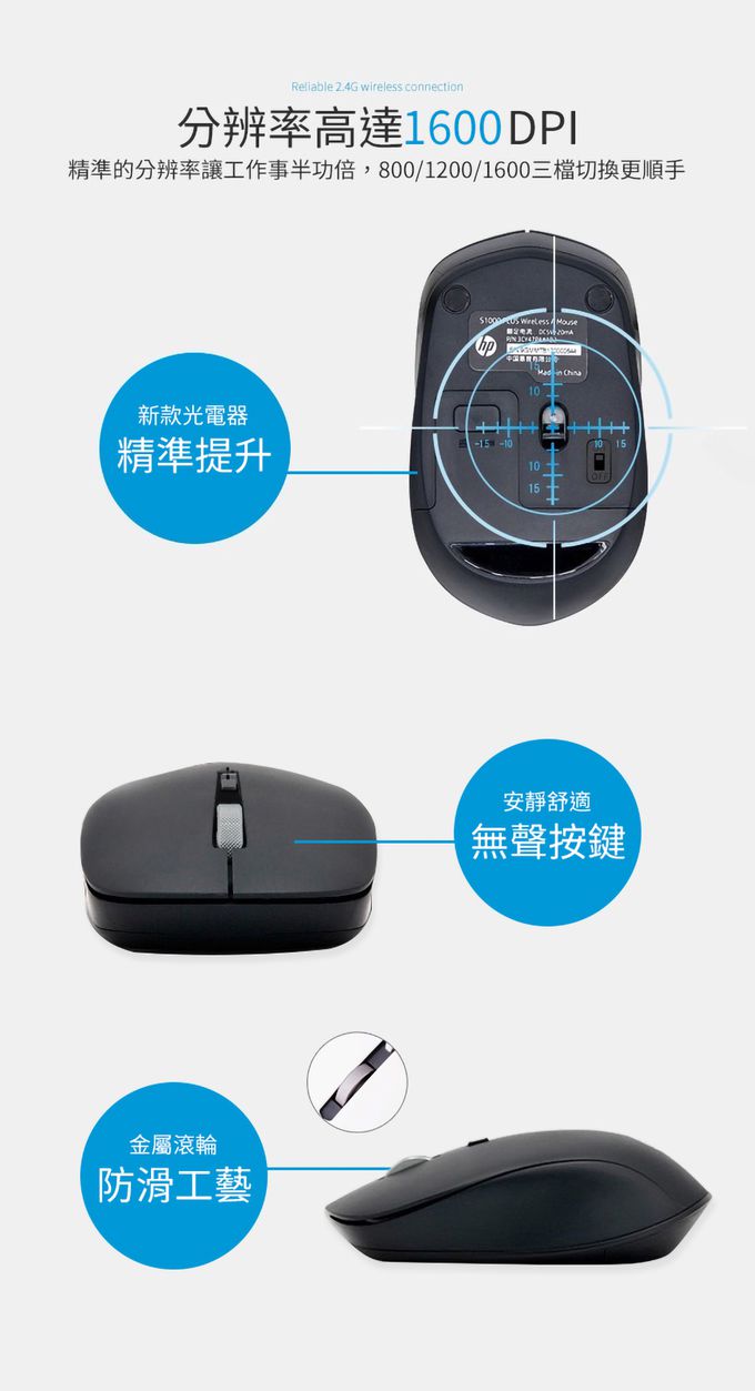 HP-HP惠普 - S1000 PLUS 無線滑鼠 (內有附電池)-粉色