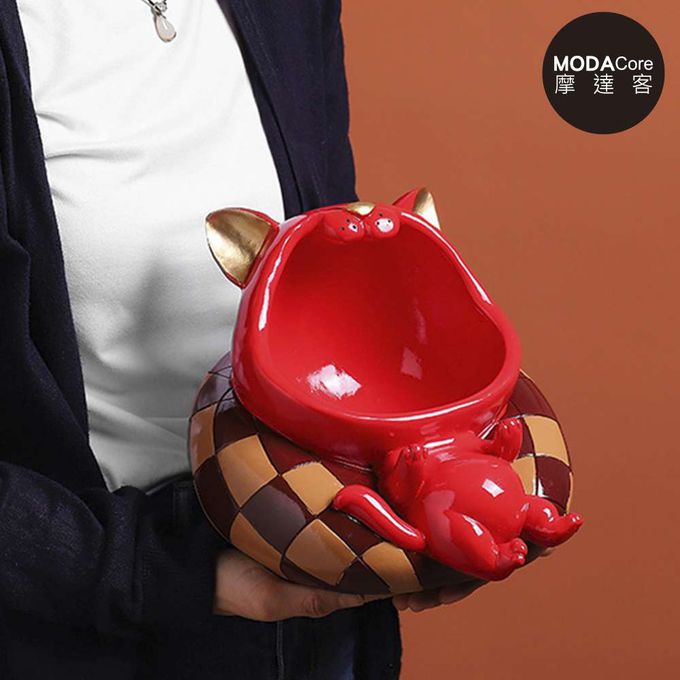 MODACore 摩達客 - 摩達客◉春節開運招財◉沙發大嘴紅色招財貓手機架擺飾_聚寶盆糖果收納好物-藍色