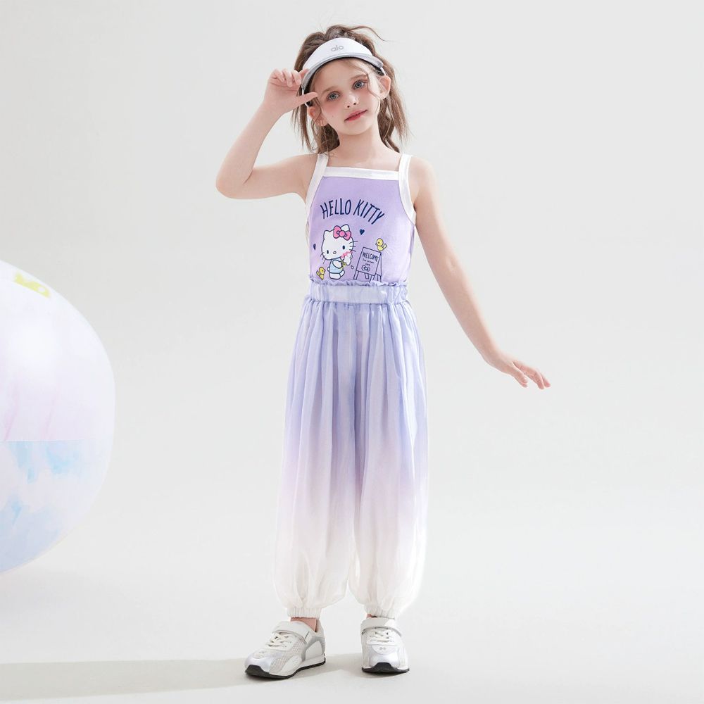 撞色背心+漸層休閒長褲套裝-卡通人物Hello Kitty-紫色