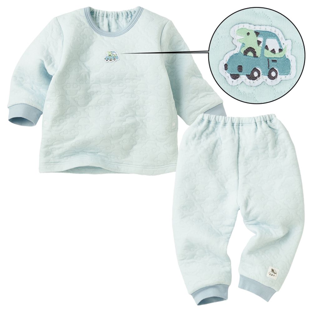 長袖鋪棉家居服-側邊按扣 恐龍-淺藍色