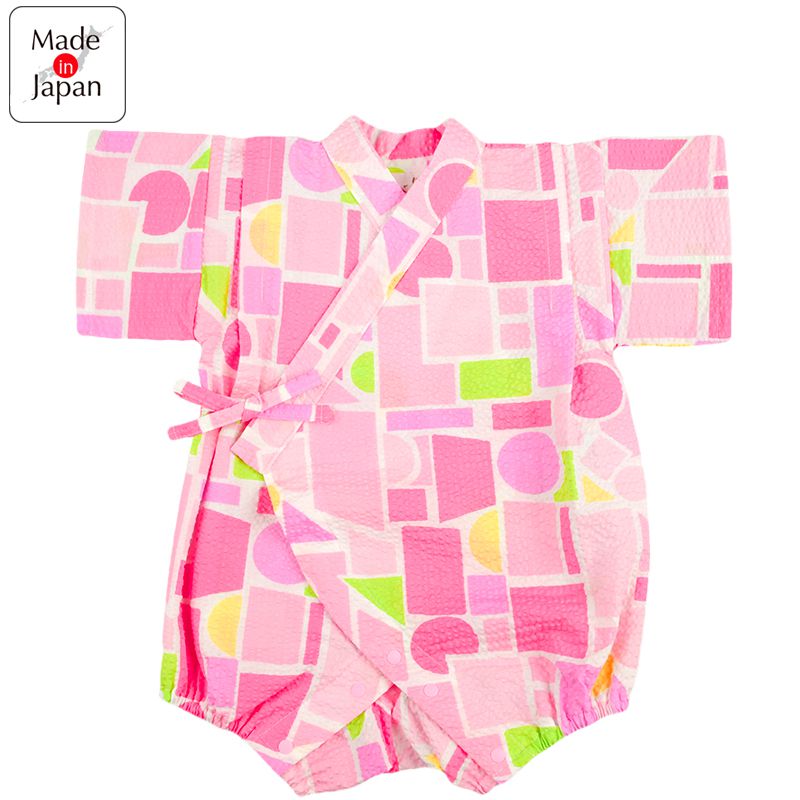 akachan honpo - 甚平包屁衣-幾何圖案-粉紅色