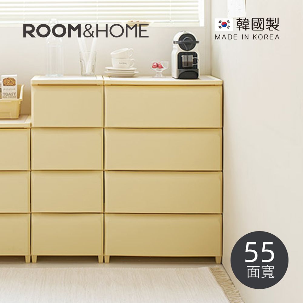 韓國ROOM&HOME - 韓國製55面寬四層抽屜收納櫃(木質天板)-DIY-奶油黃