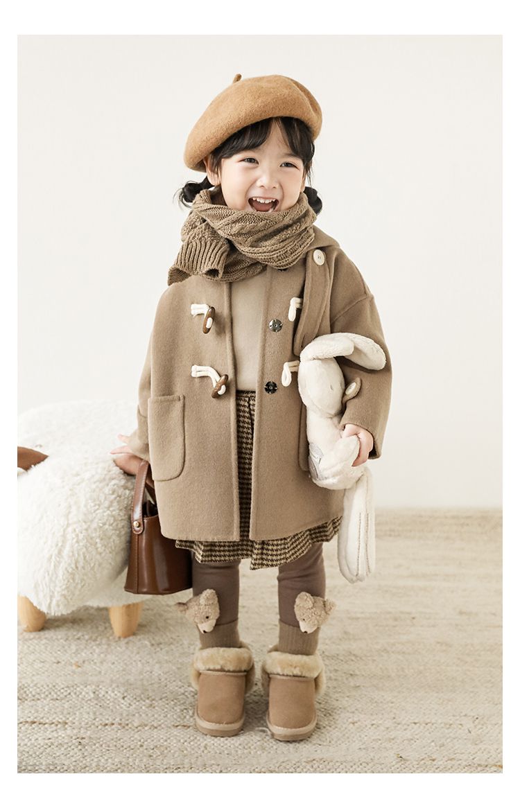 TONGMO - 加厚復古牛角釦連帽外套-駝色